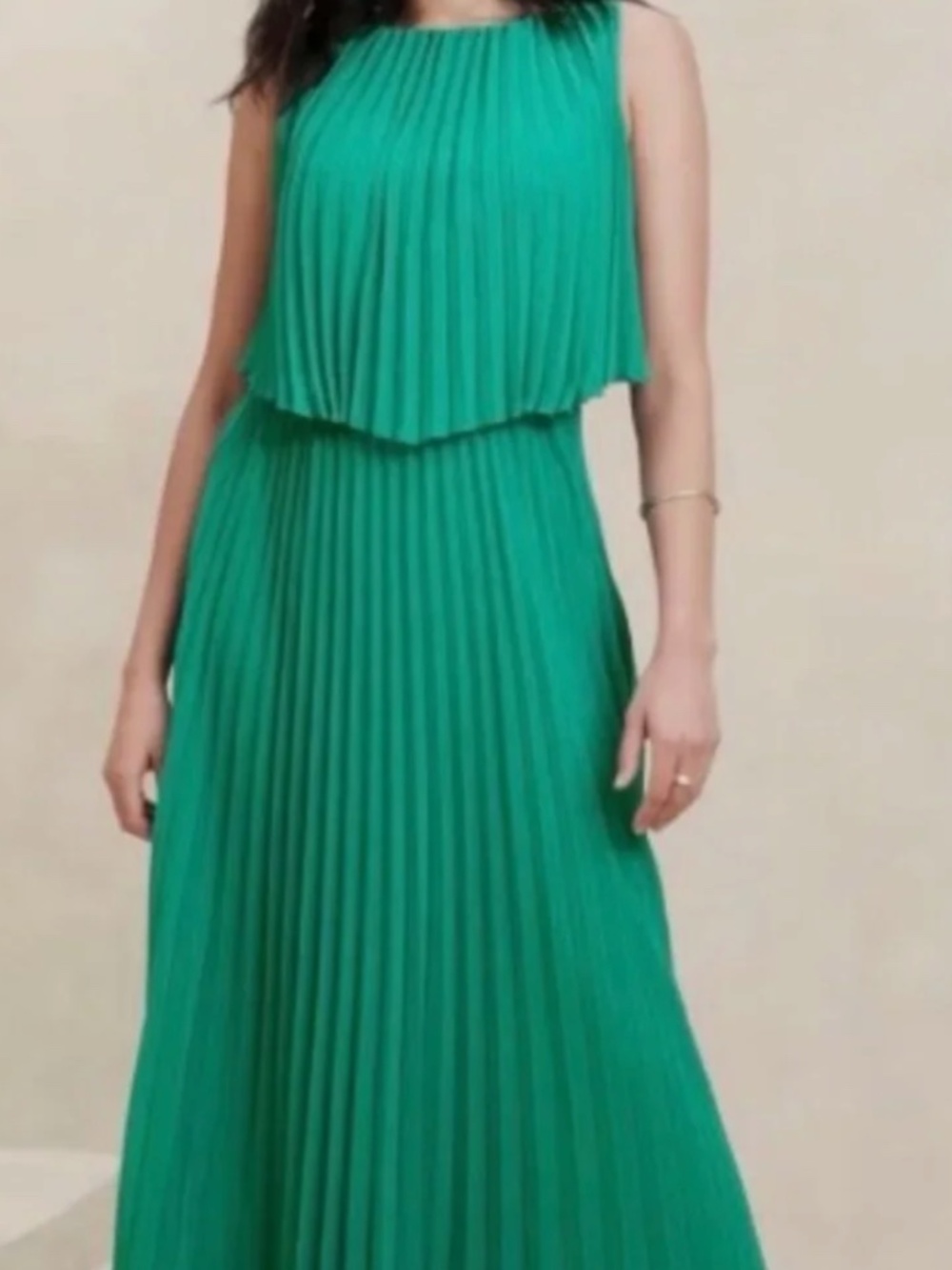 Banana Republic Emerald Pleated Chiffon Maxi Dress